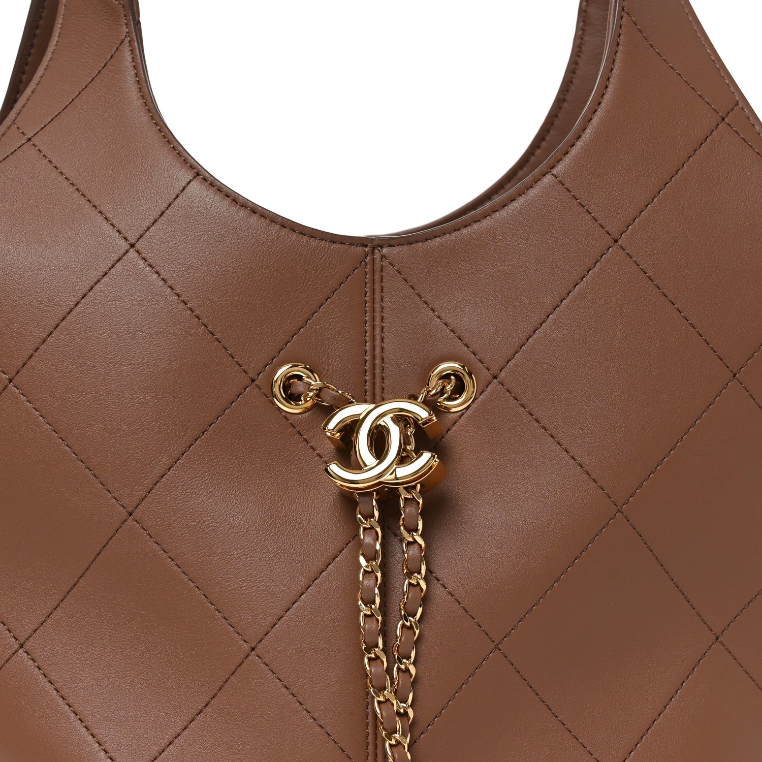 Calfskin Quilted Small Shopping Bag Brown