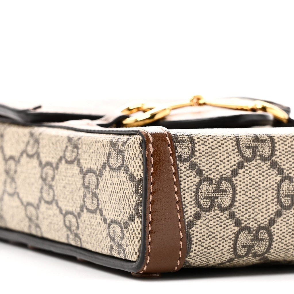 GG Supreme Monogram Mini Horsebit 1955 Crossbody Bag Beige Brown Sugar