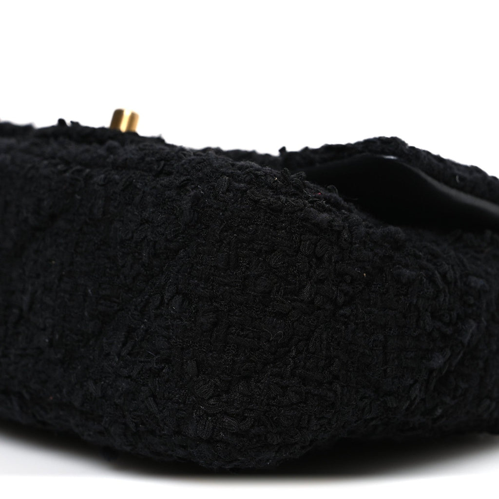 Tweed Quilted Mini Square Flap Black