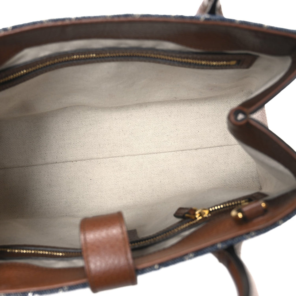 New Denim GG Monogram Dollar Calfskin Medium Jackie 1961 Tote Blue Tea Cuir Epilog