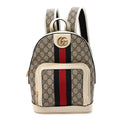 GG Supreme Monogram Textured Calfskin Web Small Ophidia Day Backpack Beige Ebony Mystic White