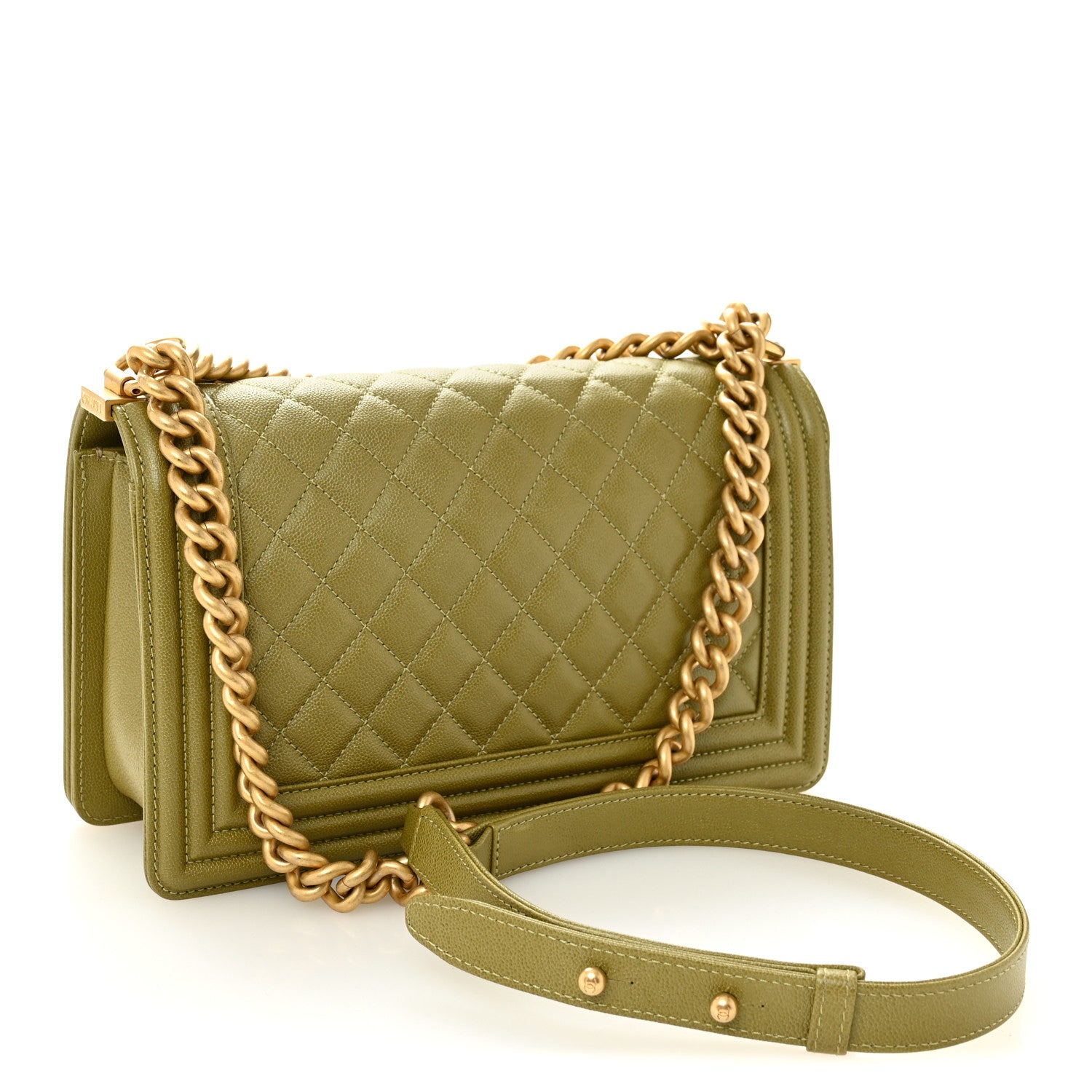 Caviar Quilted Medium Boy Flap Green