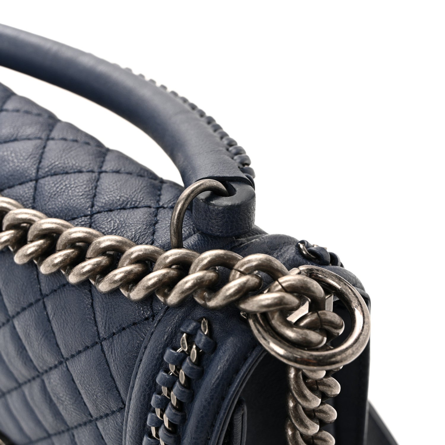 Lambskin Quilted Medium Top Handle Boy Flap Blue