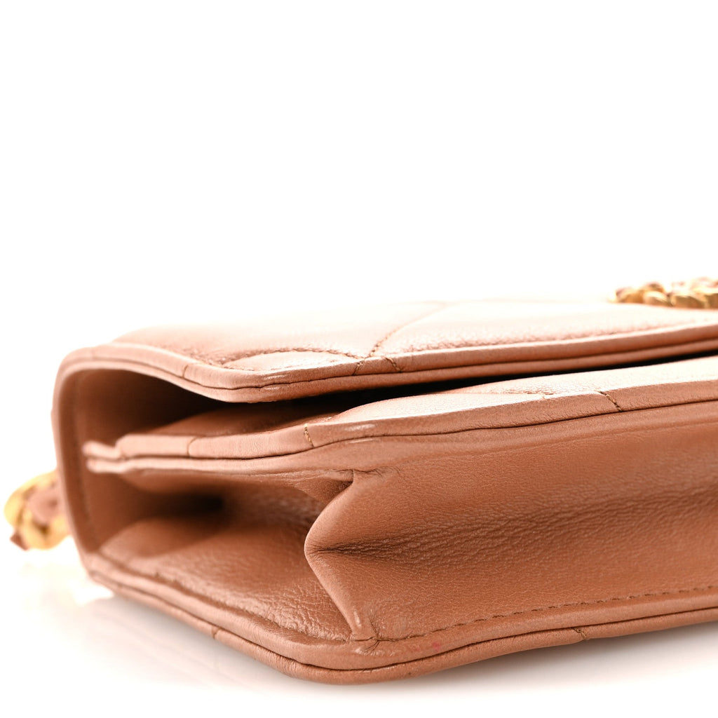 Lambskin Quilted Chanel 19 Wallet On Chain WOC Brown