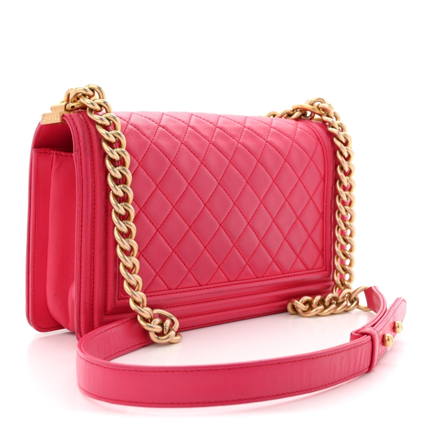 Lambskin Quilted Medium Boy Flap Fuchsia