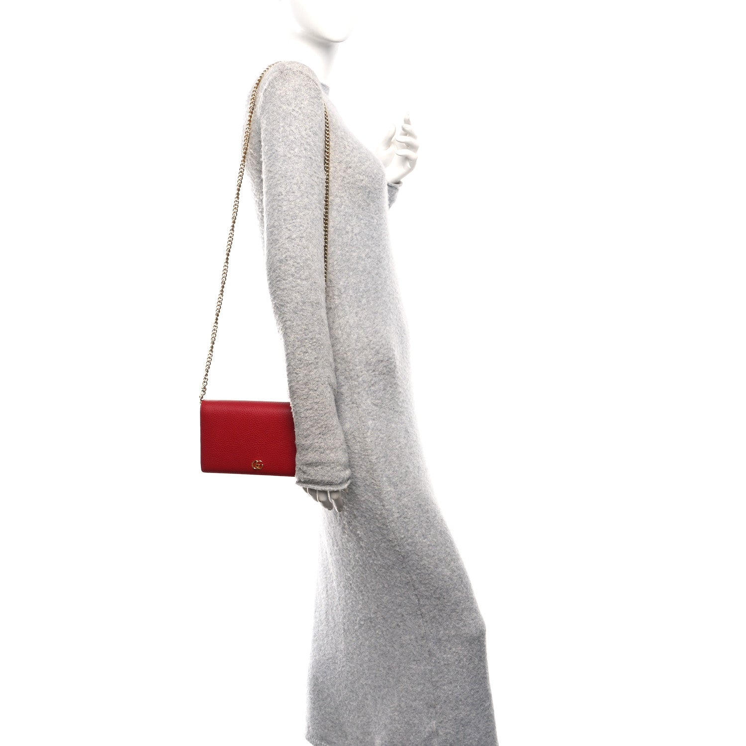 Dollar Calfskin Mini GG Marmont Chain Wallet Hibiscus Red