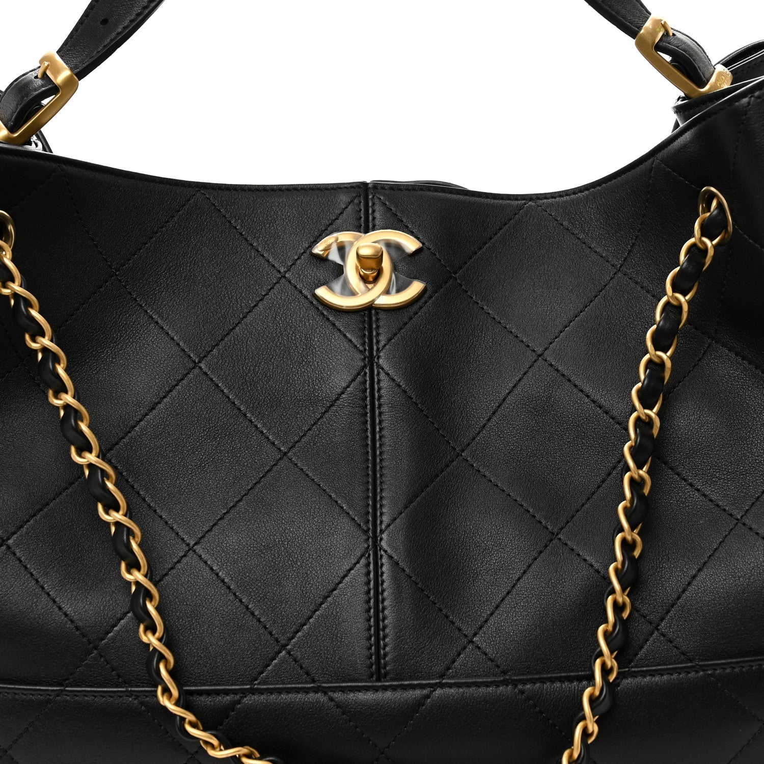 Calfskin Quilted Large Coco Base Shopping Bag Black