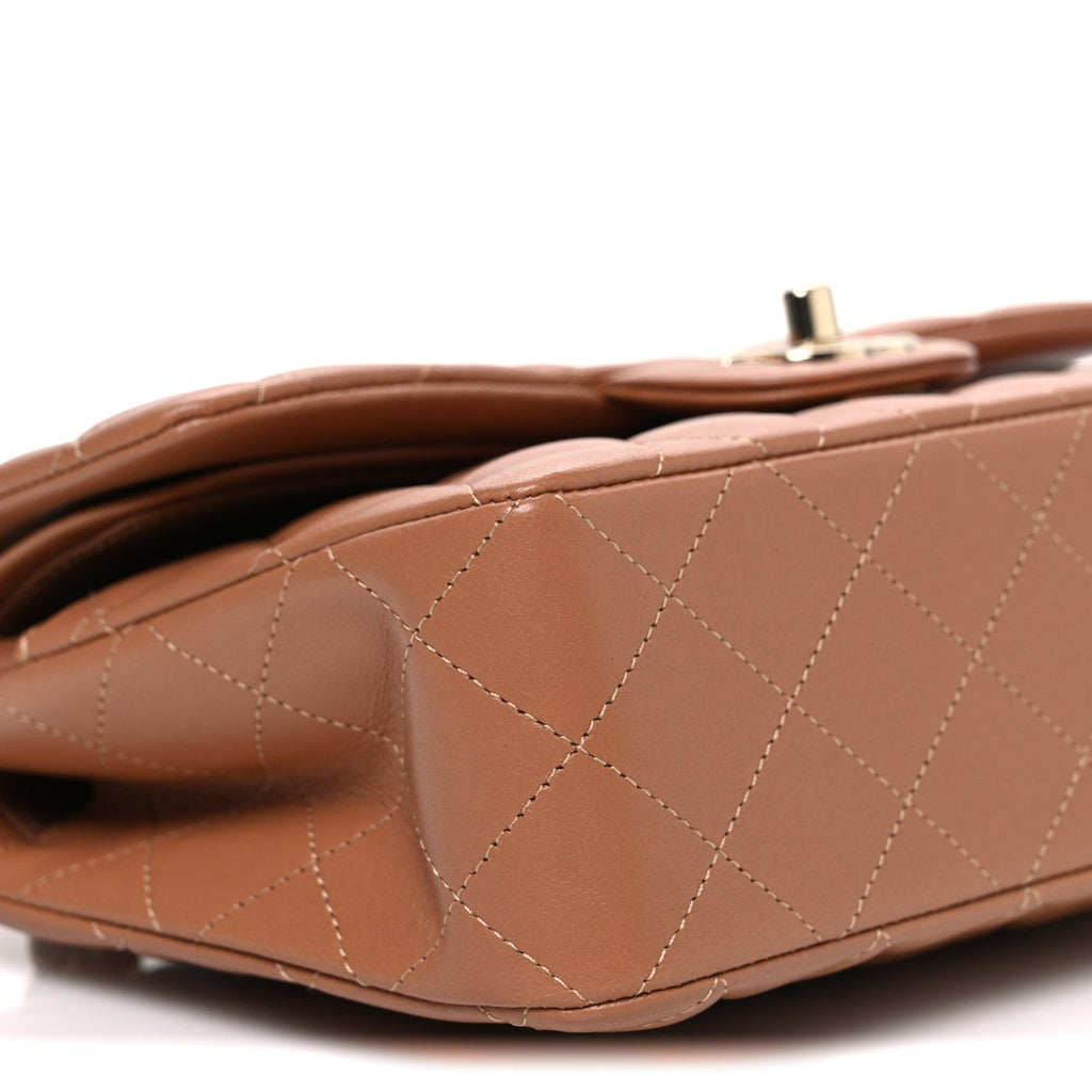Lambskin Quilted Small Double Flap Brown