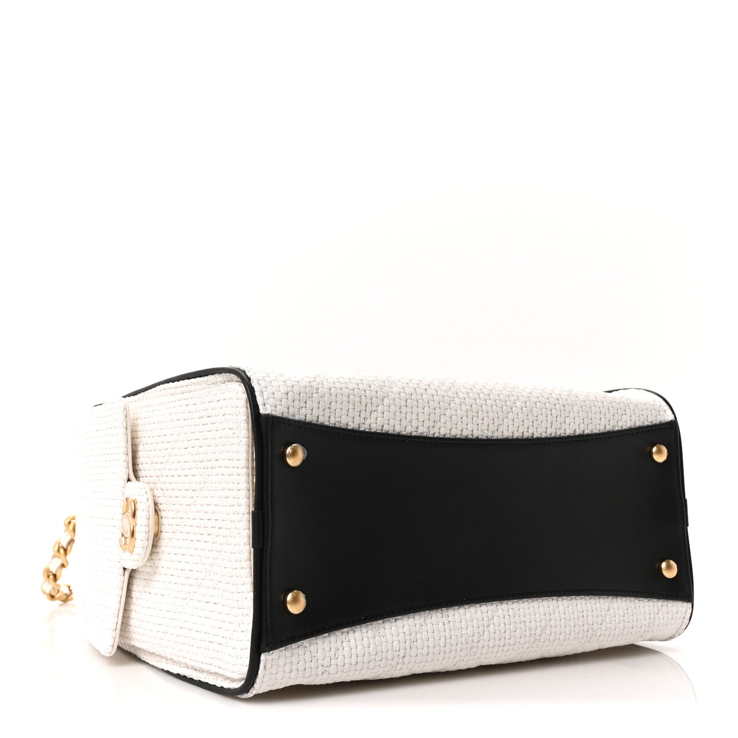 Braided Raffia Calfskin Quilted Small Chanel 25 Handbag White Black