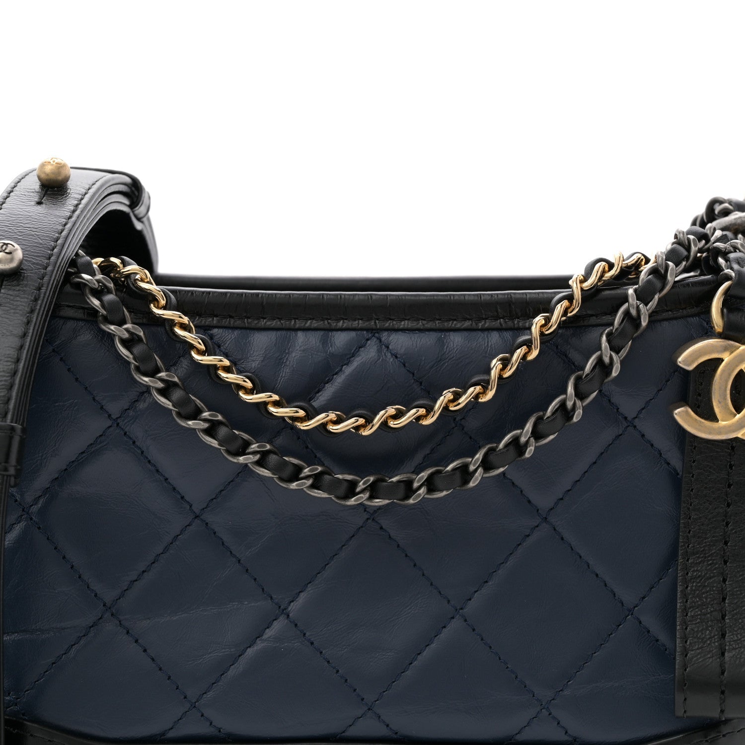 Aged Calfskin Quilted Small Gabrielle Hobo Navy Black