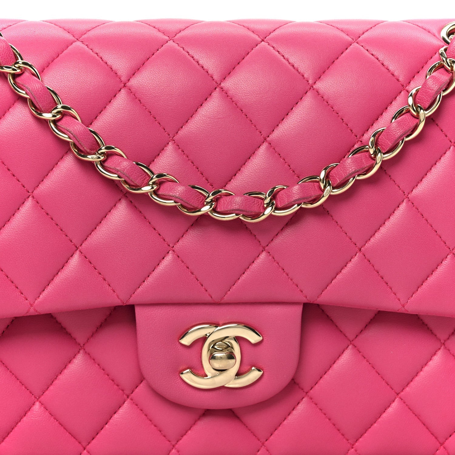 Lambskin Quilted Medium Double Flap Pink