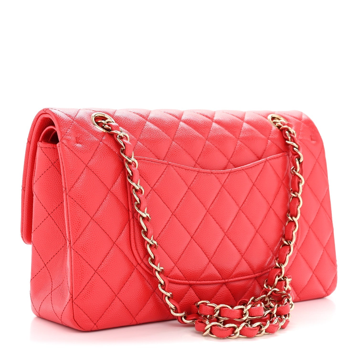 Caviar Quilted Medium Double Flap Red