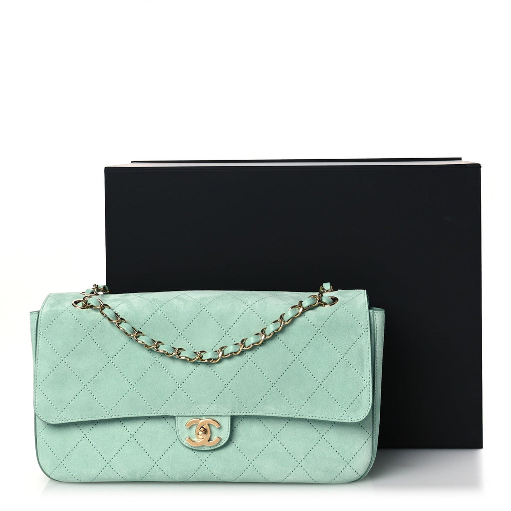 Suede Calfskin Small Souplissimo Maxi Flap Green