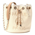 Canvas Pearl Deauville Drawstring Bucket Bag Ecru Beige