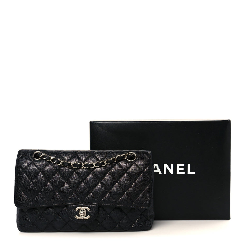 Caviar Quilted Medium Double Flap Black