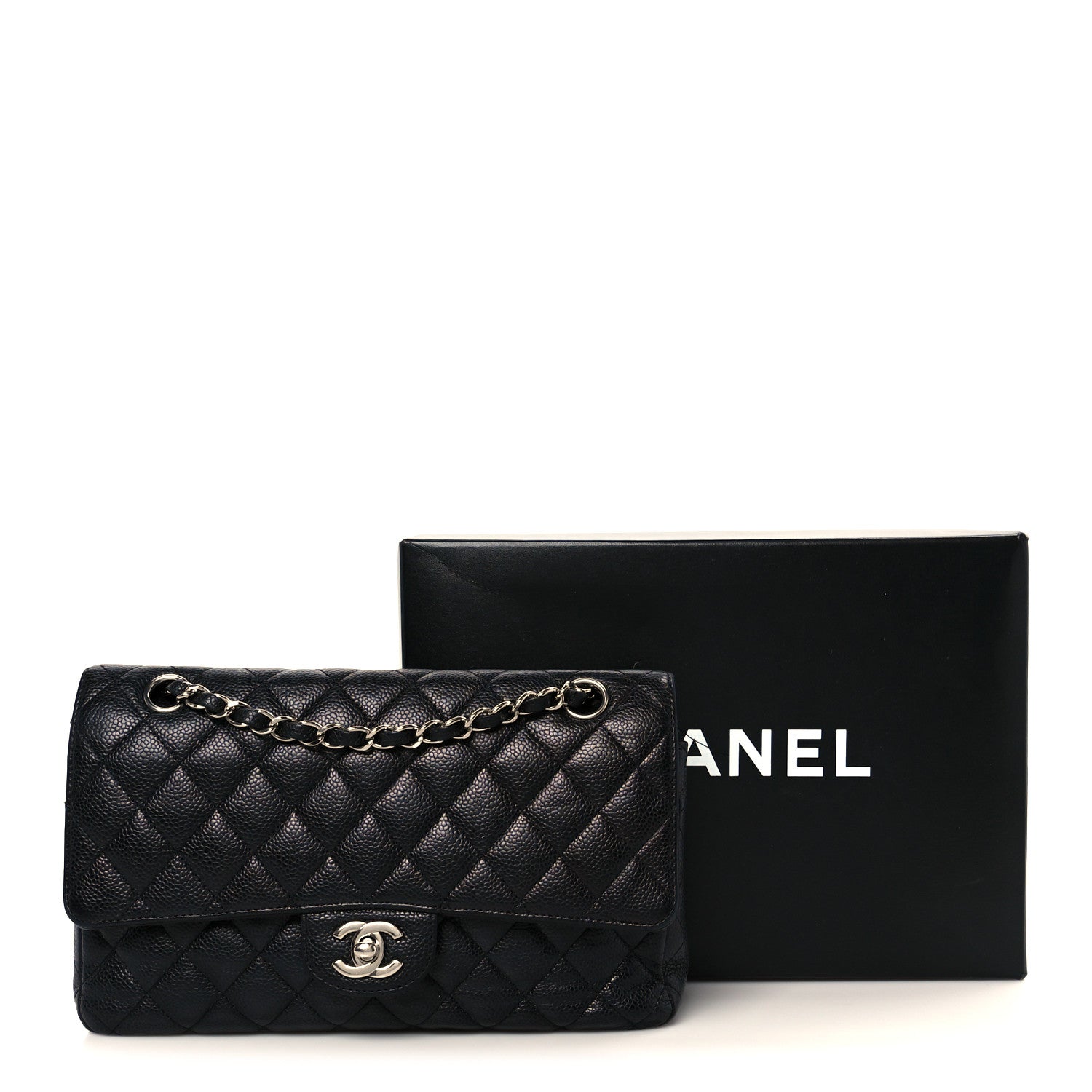 Caviar Quilted Medium Double Flap Black