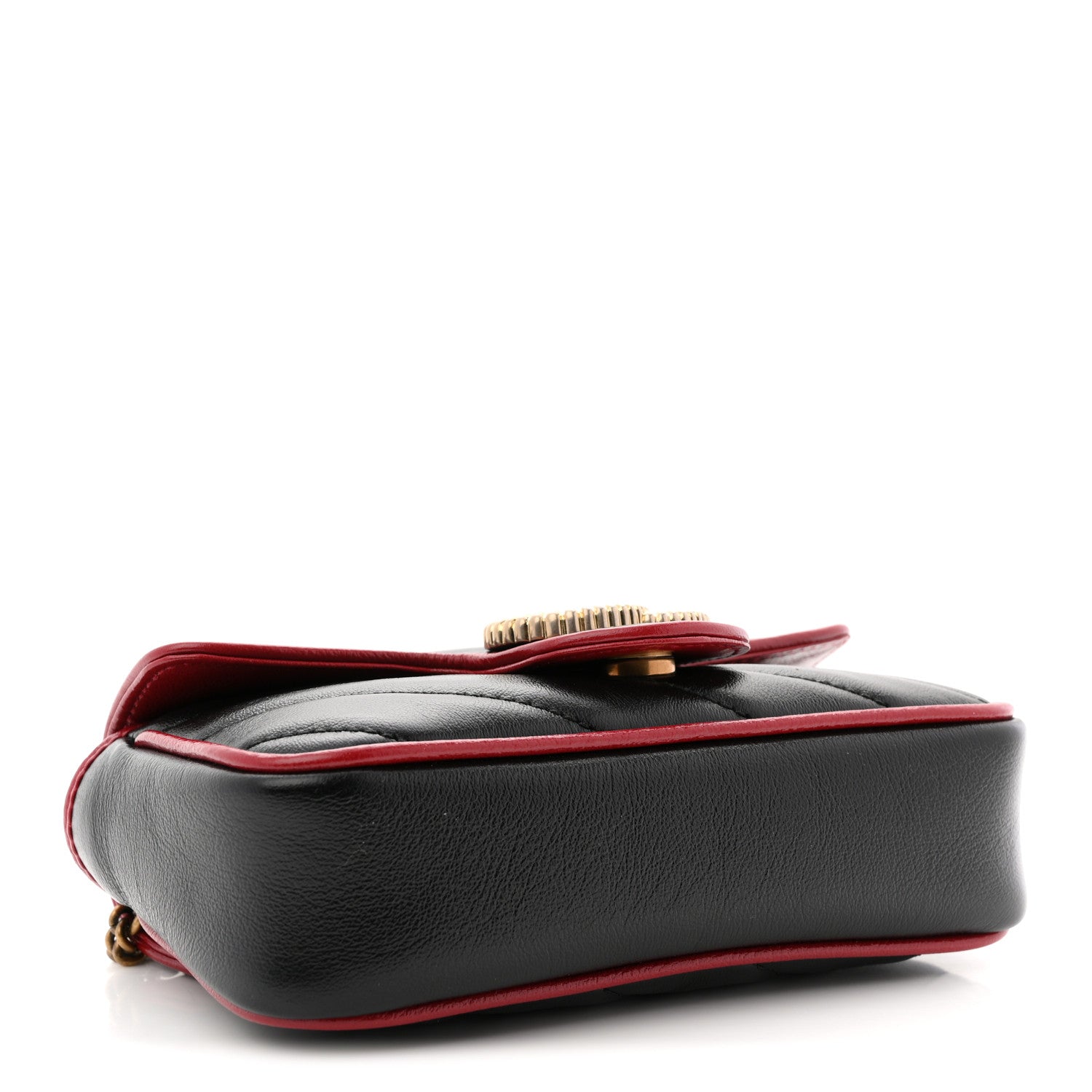 Vintage Effect Calfskin Matelasse Diagonal Super Mini Torchon GG Marmont Shoulder Bag Black Romantic Cherry