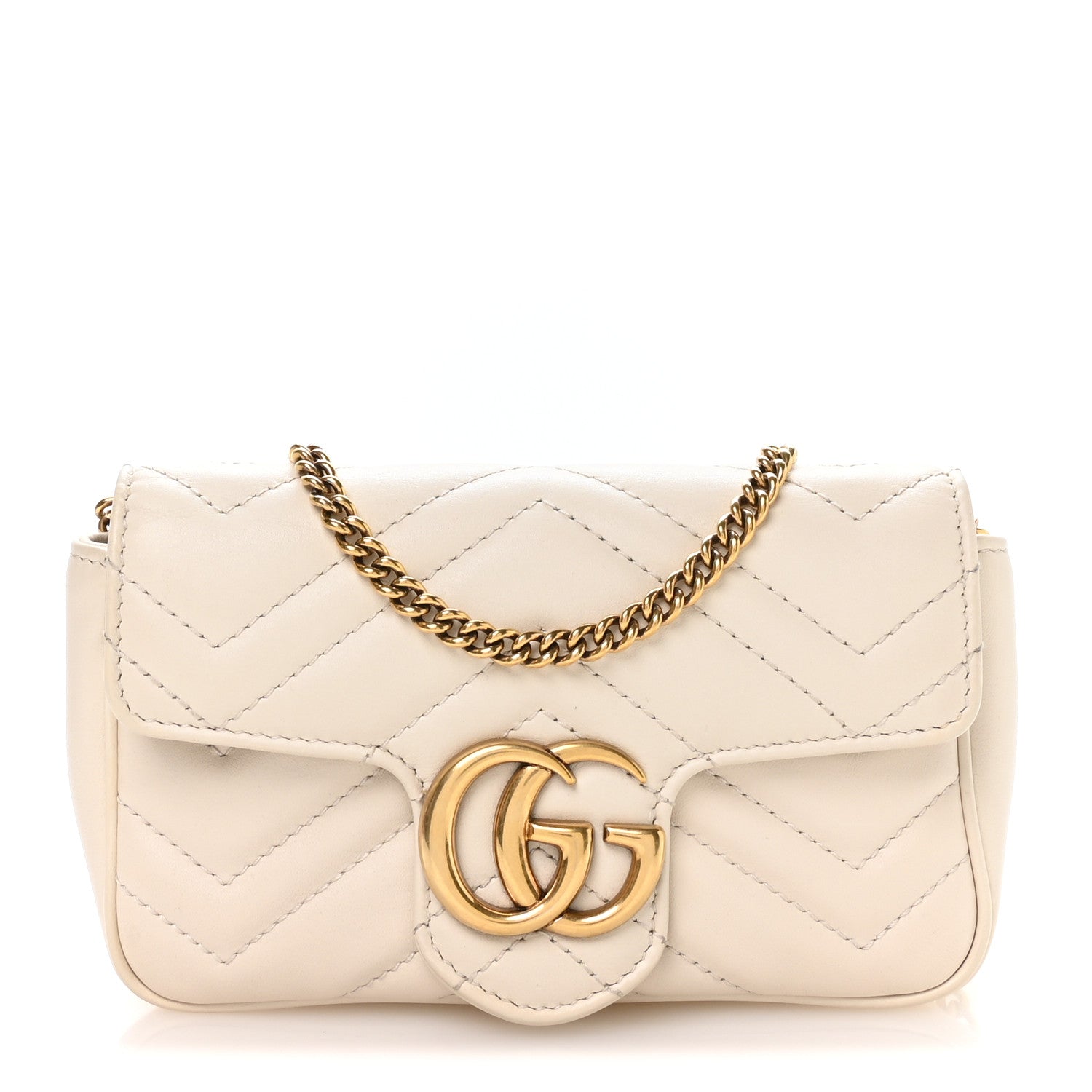 Calfskin Matelasse Super Mini GG Marmont Shoulder Bag White