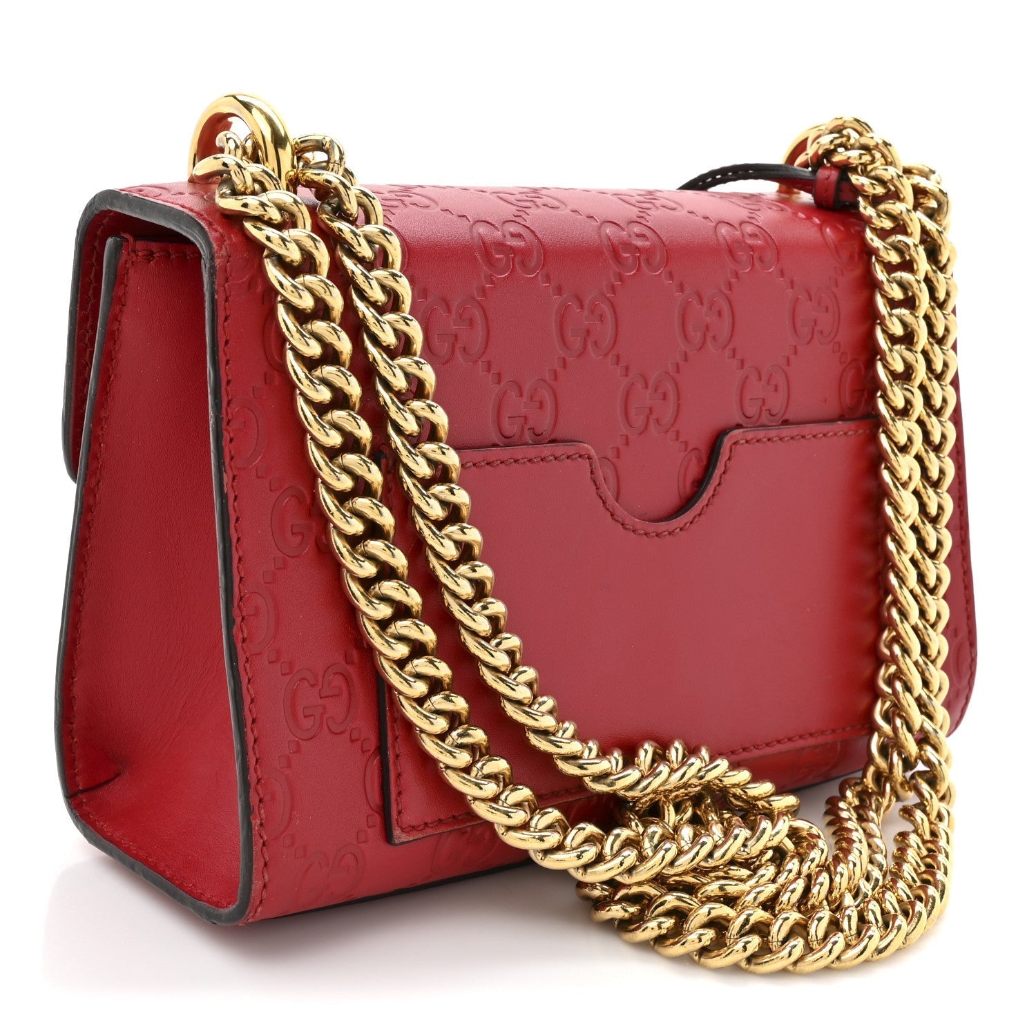 Guccissima Small Padlock Shoulder Bag Hibiscus Red