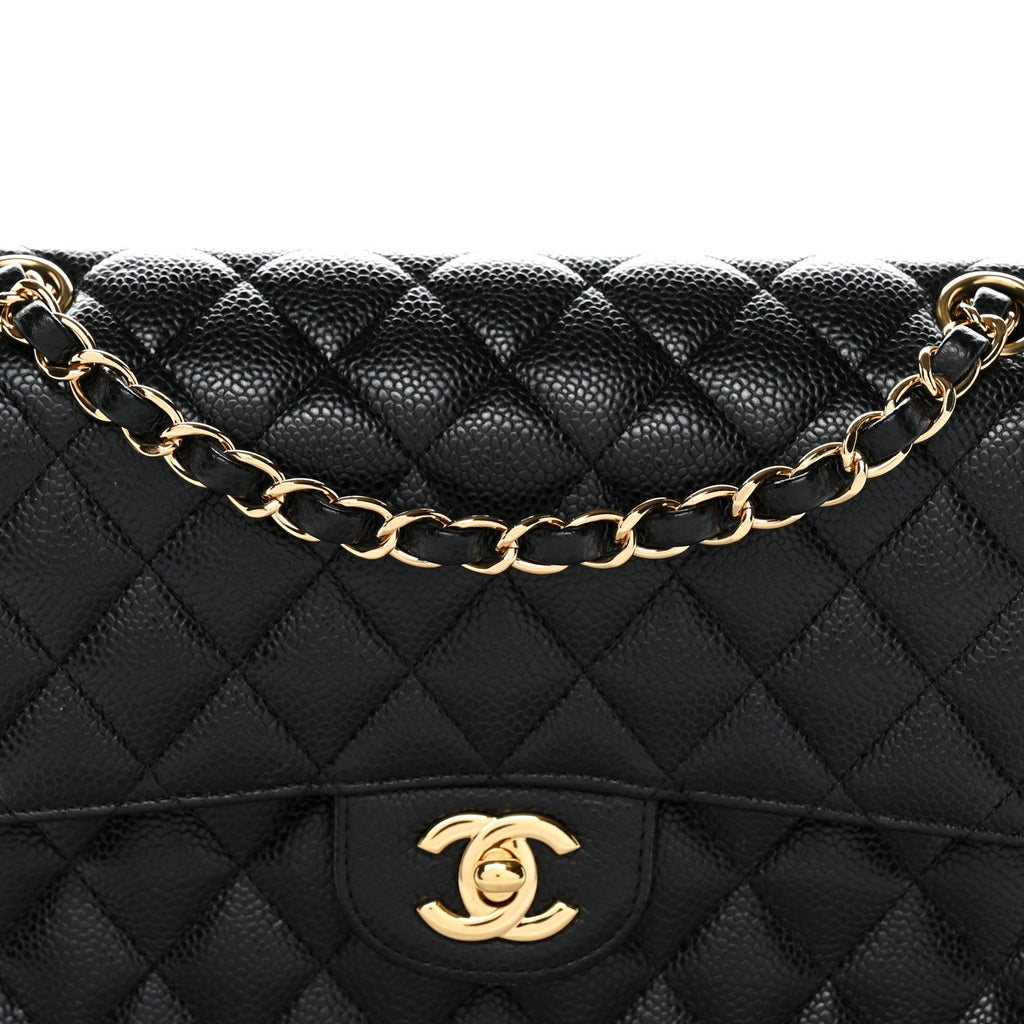 Caviar Quilted Medium Double Flap Black