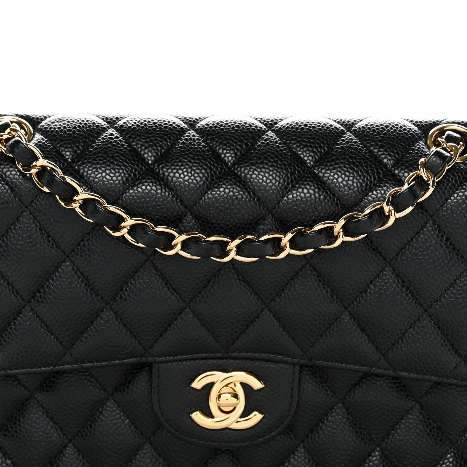 Caviar Quilted Medium Double Flap Black