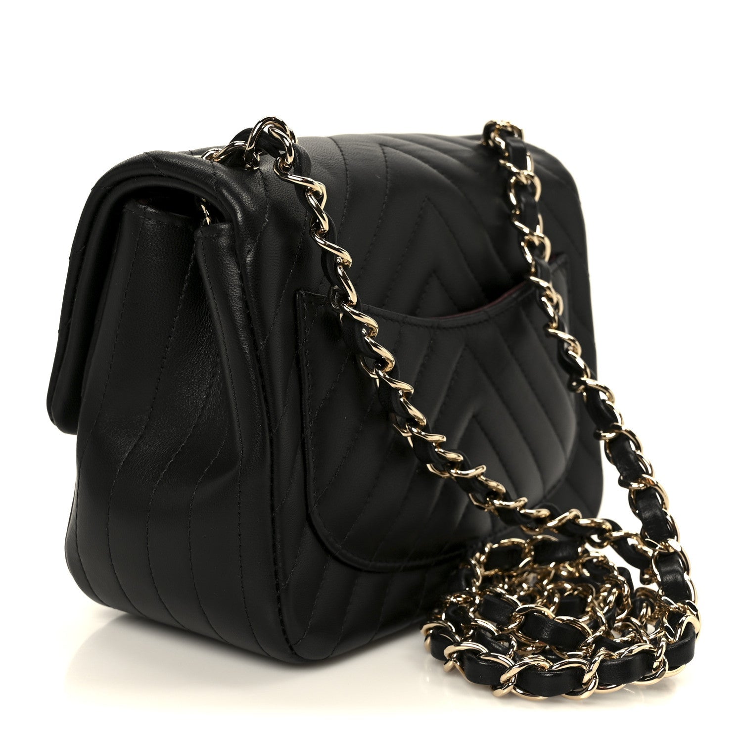 Lambskin Chevron Quilted Mini Square Flap Black