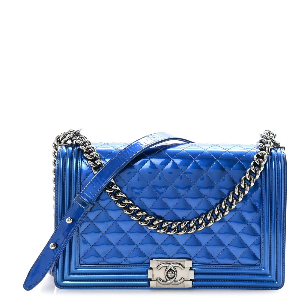 Metallic Patent Quilted New Medium Boy Flap Blue