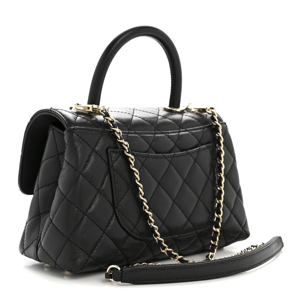 Caviar Quilted Mini Coco Handle Flap Black