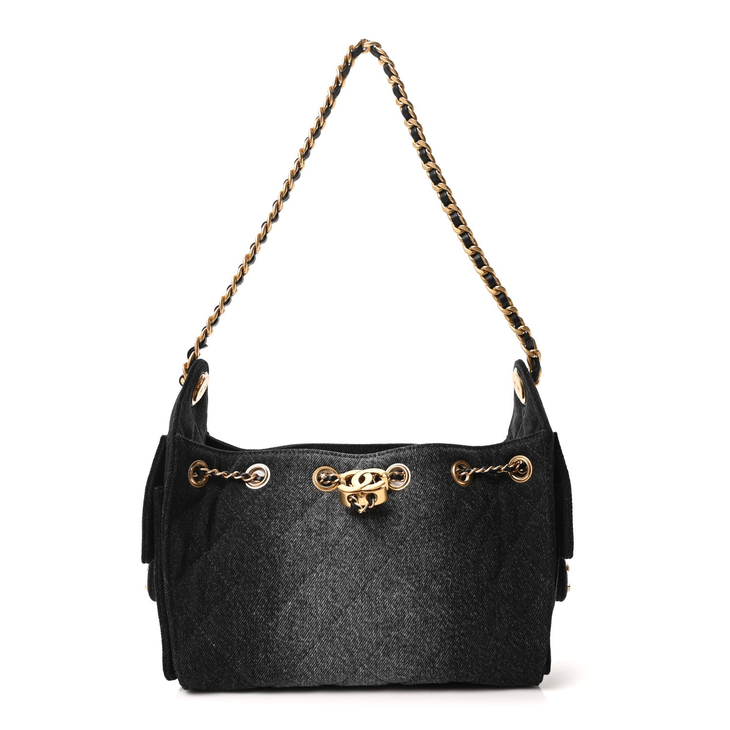 Washed Denim Quilted Mini Chanel 25 Handbag Black