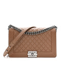 Calfskin Quilted New Medium Boy Flap Dark Beige