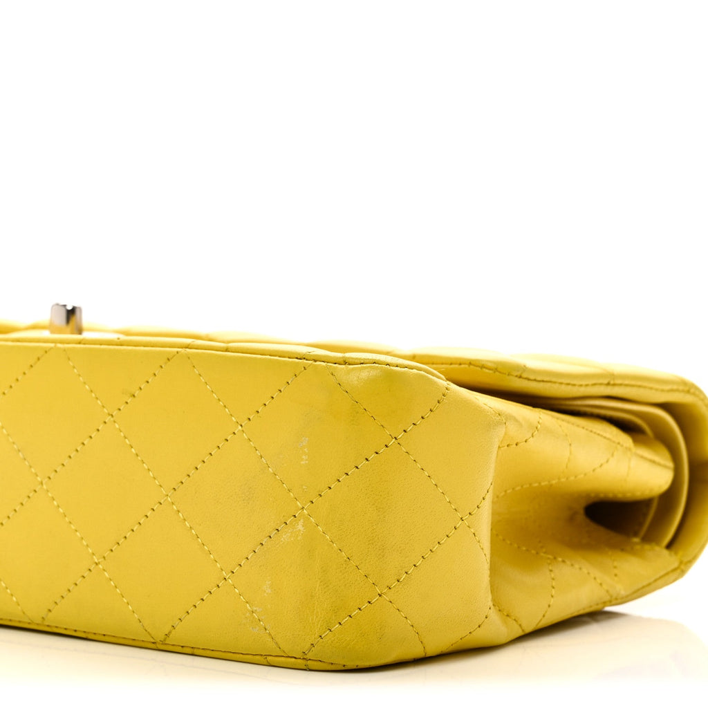 Lambskin Quilted Medium Double Flap Yellow