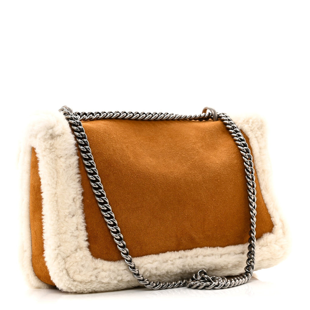 Suede Shearling Small Dionysus Bag Honey Beige Milk