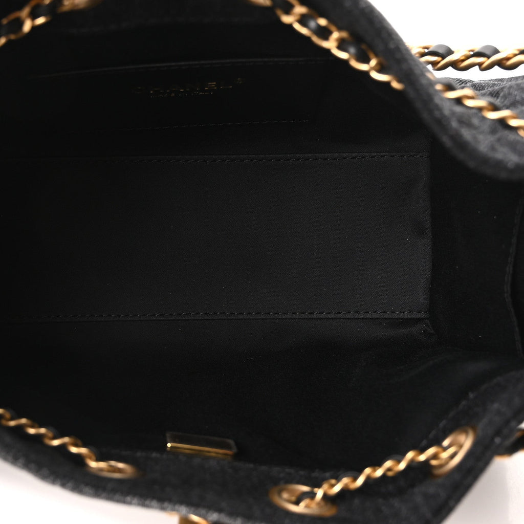 Washed Denim Quilted Mini Chanel 25 Handbag Black