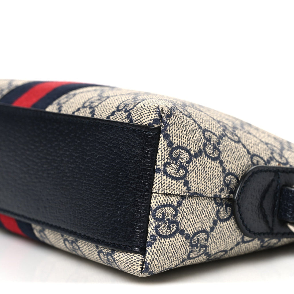 GG Supreme Monogram Textured Dollar Calfskin Web Small Ophidia Dome Shoulder Bag Beige Blue
