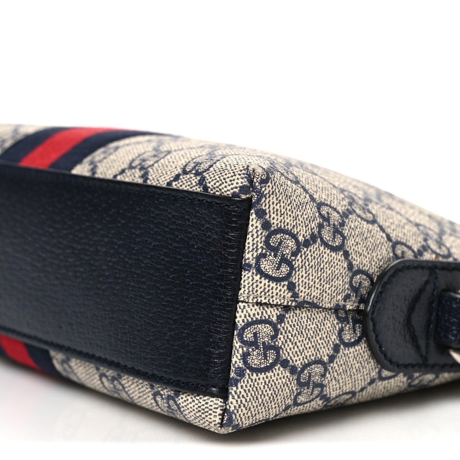 GG Supreme Monogram Textured Dollar Calfskin Web Small Ophidia Dome Shoulder Bag Beige Blue