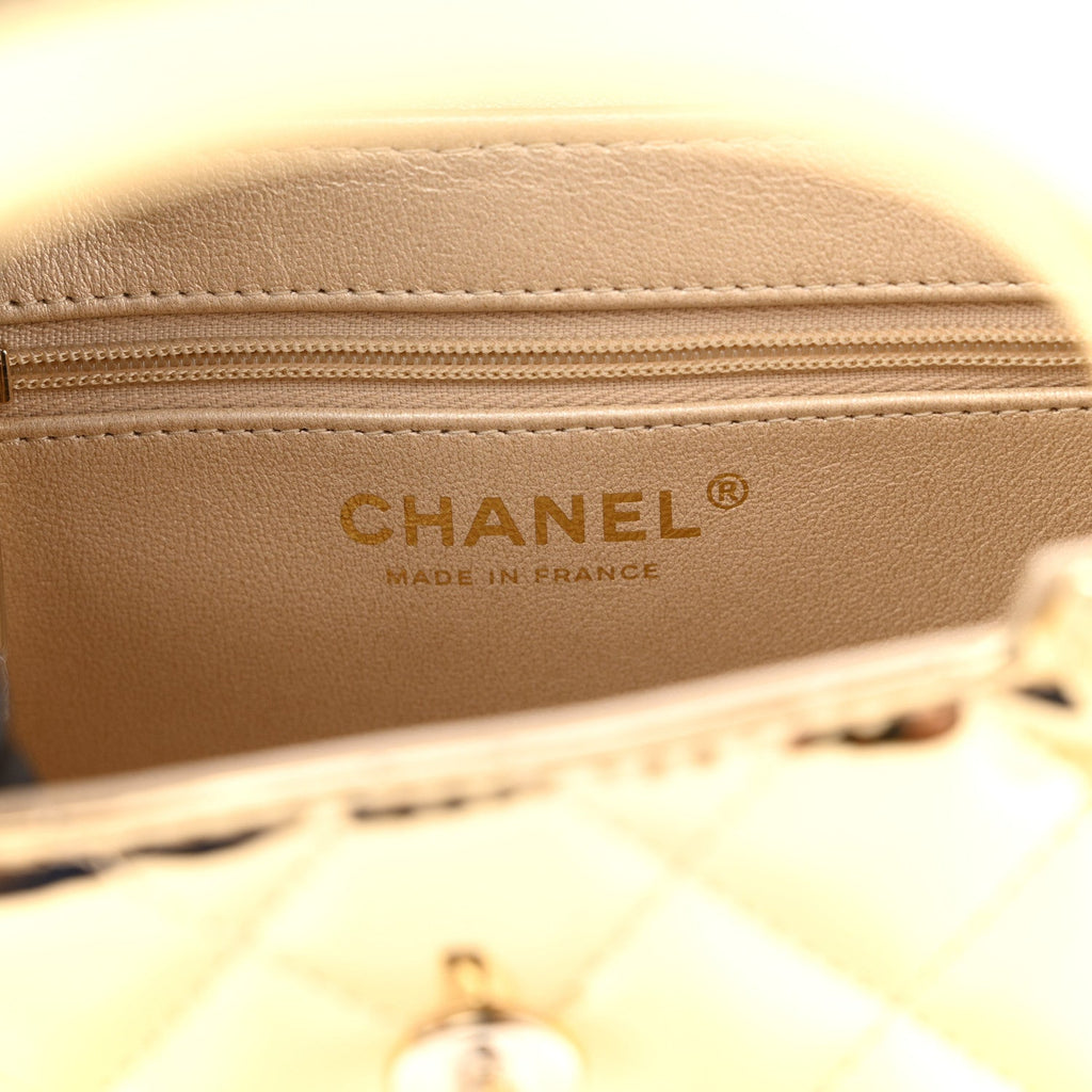 Mirror Calfskin Metallic Calfskin Quilted Nano Kelly Shopper Gold