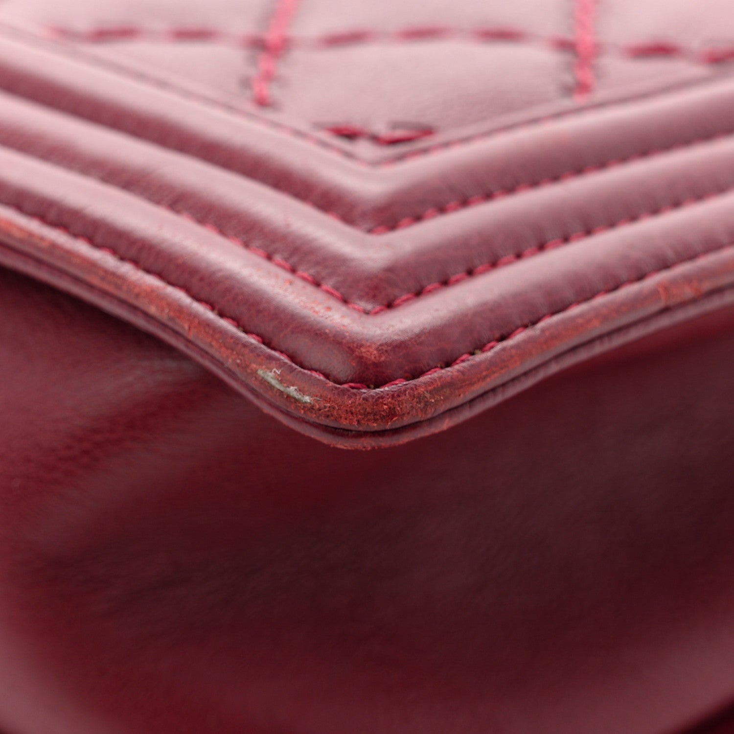 Calfskin Quilted Double Stitch New Medium Boy Flap Burgundy