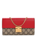 GG Supreme Monogram Moon Calfskin Padlock Continental Chain Wallet Beige Ebony Hibiscus Red New Rosette