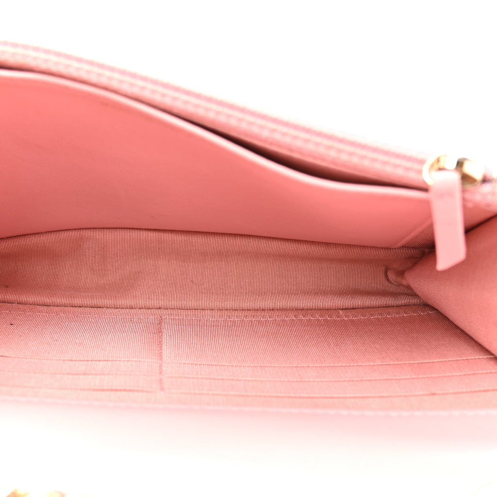 Lambskin Chevron Quilted Trendy CC Wallet On Chain WOC Pink