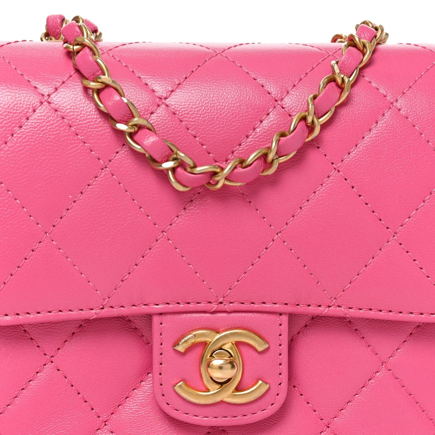 Goatskin Quilted Mini Square Flap Pink
