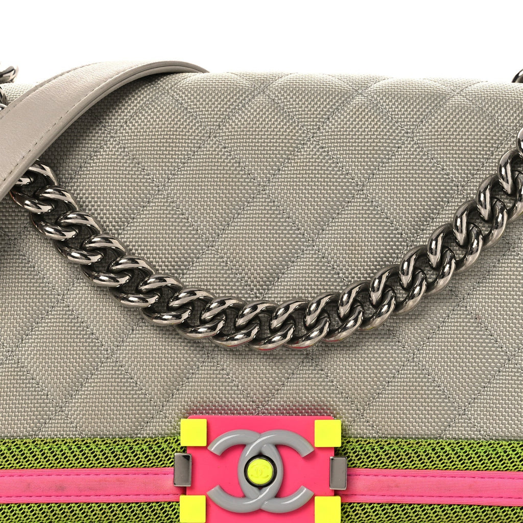 Canvas Quilted Medium Fluo Boy Flap Dark Grey Fuchsia Green