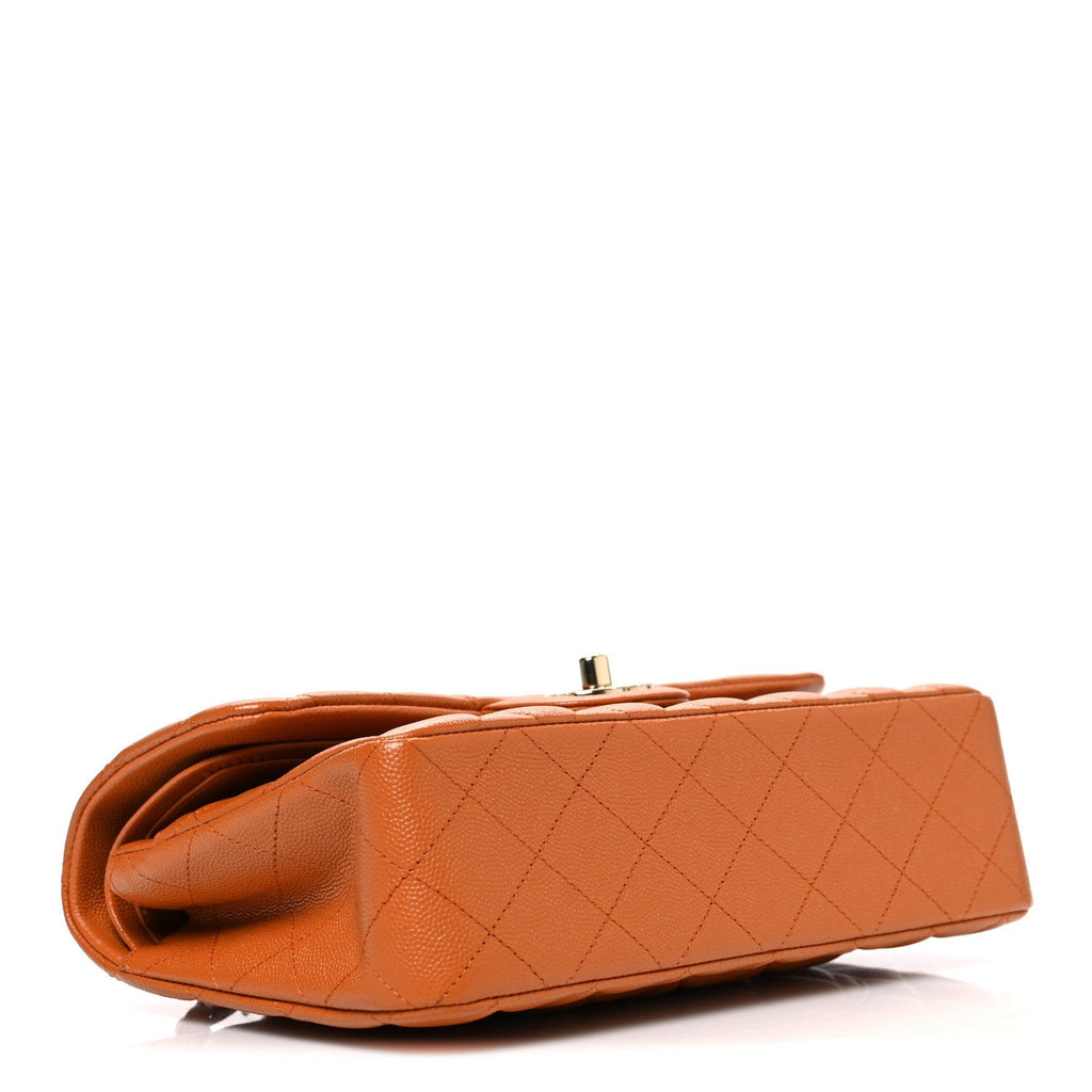 Caviar Quilted Small Double Flap Light Brown