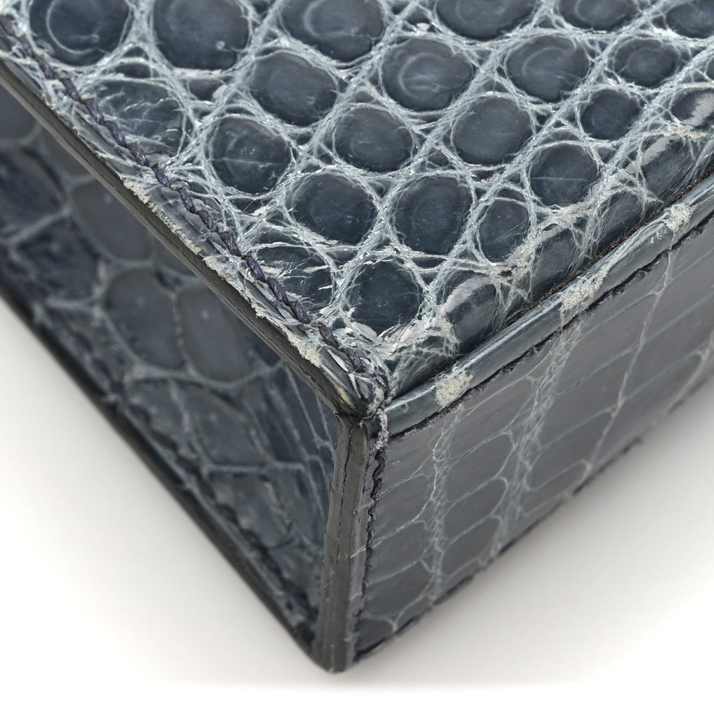 Shiny Niloticus Crocodile Kelly Elan Pochette Bleu Tempete