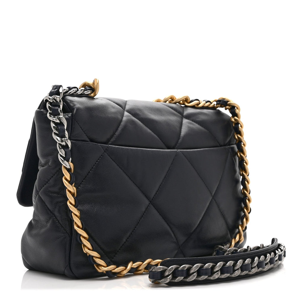 Lambskin Quilted Large Chanel 19 Flap Navy Blue