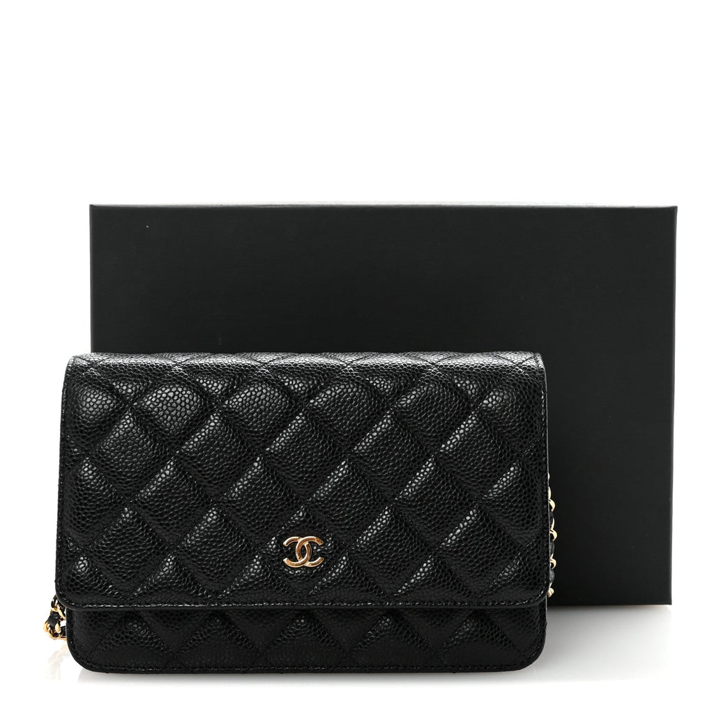 Caviar Quilted Wallet on Chain WOC Black