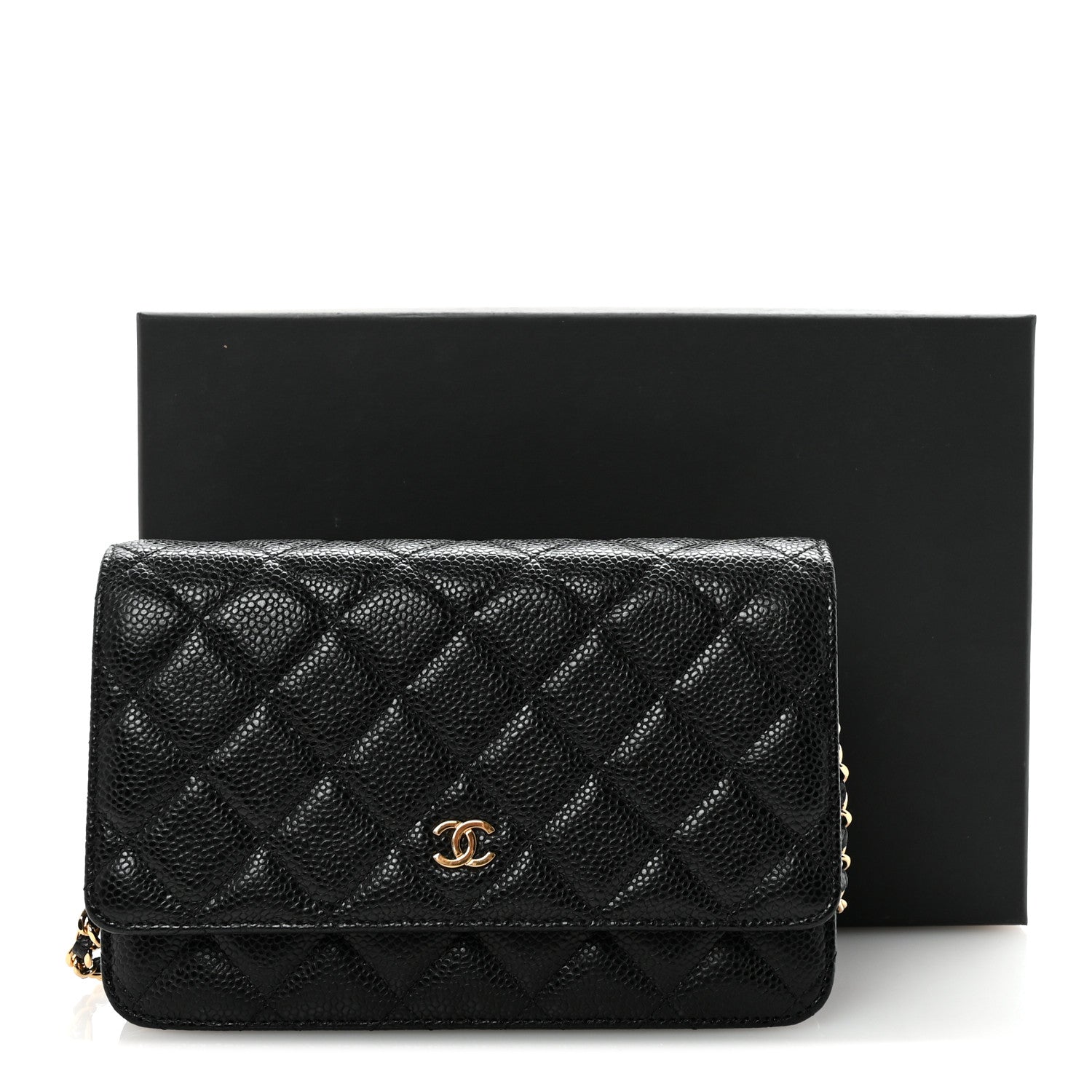 Caviar Quilted Wallet on Chain WOC Black