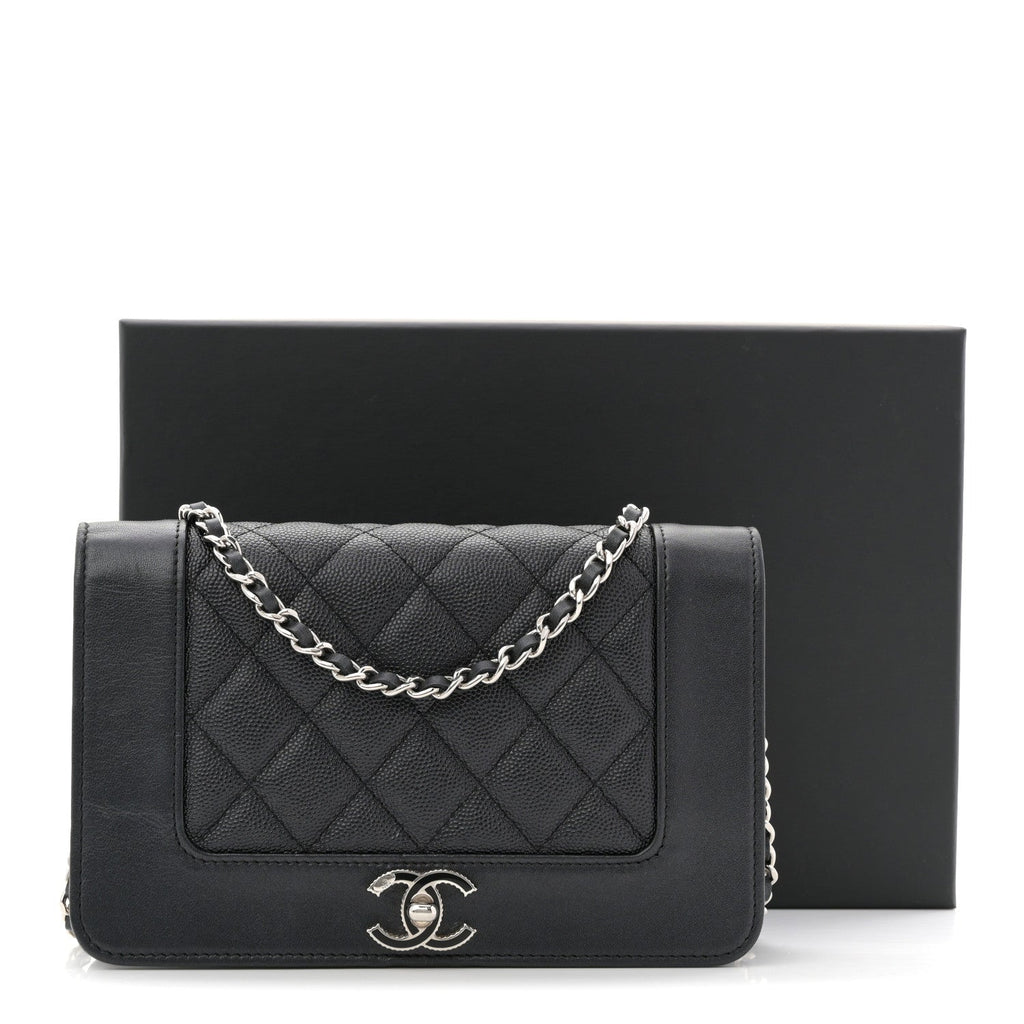 Caviar Quilted Vintage Mademoiselle Wallet On Chain WOC Black
