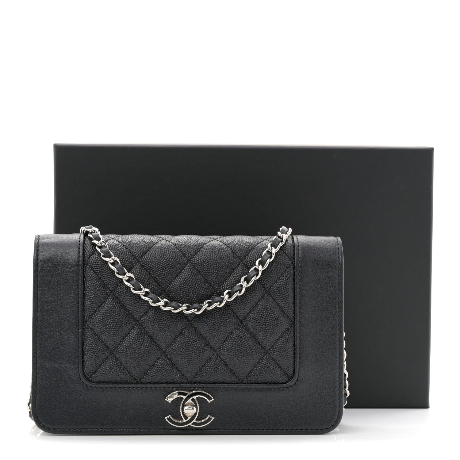 Caviar Quilted Vintage Mademoiselle Wallet On Chain WOC Black
