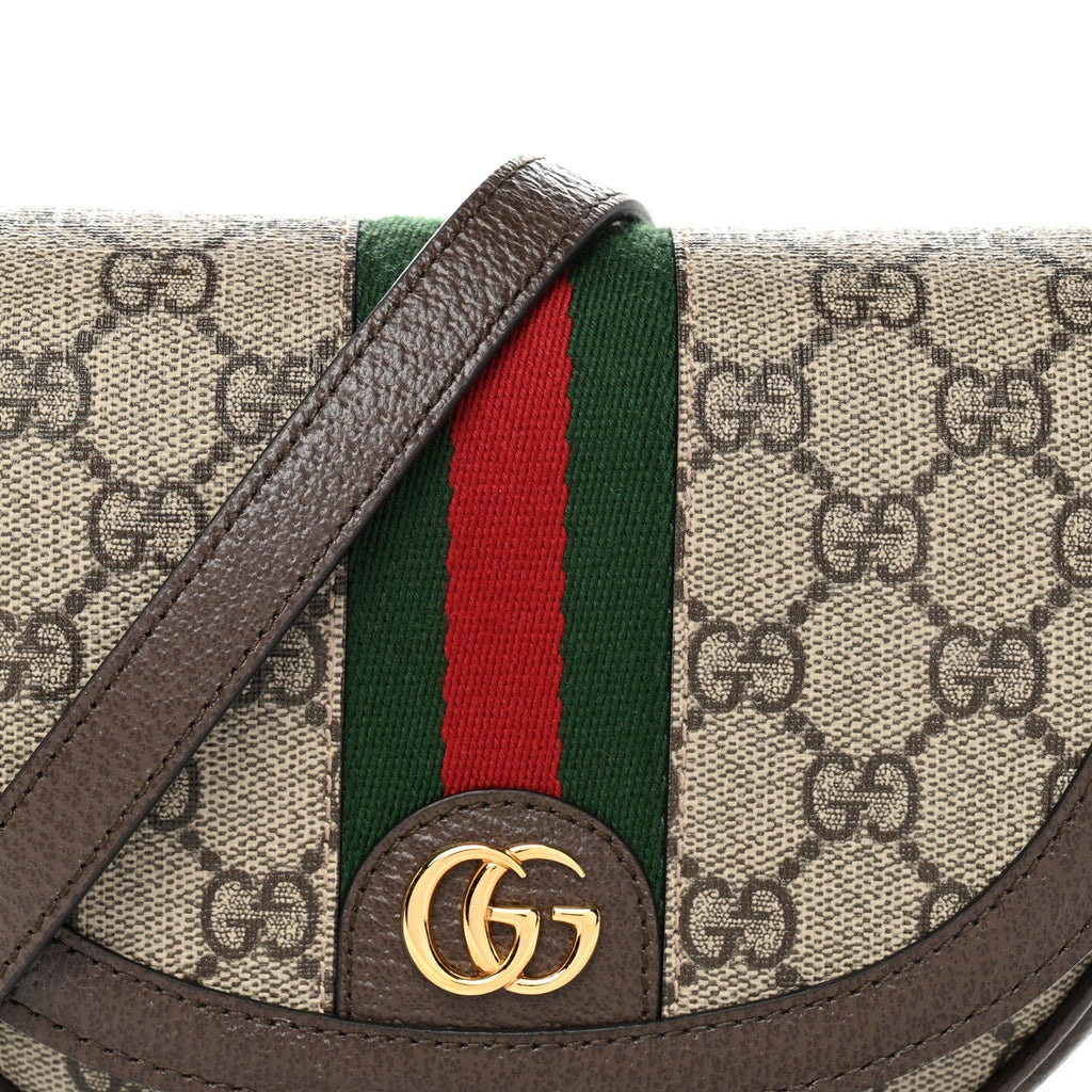 GG Supreme Monogram Textured Dollar Calfskin Web Mini Ophidia Flap Shoulder Bag Beige Ebony New Acero