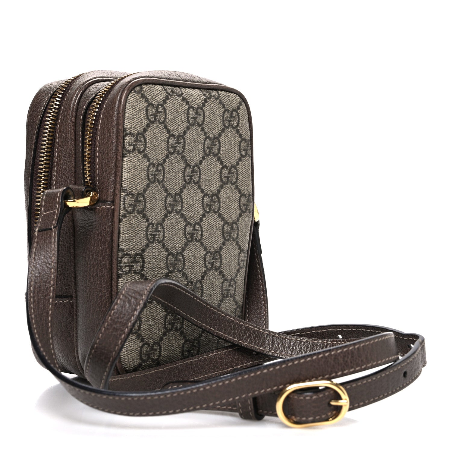GG Supreme Monogram Web Mini Ophidia Double Zip Crossbody Bag Beige New Acero